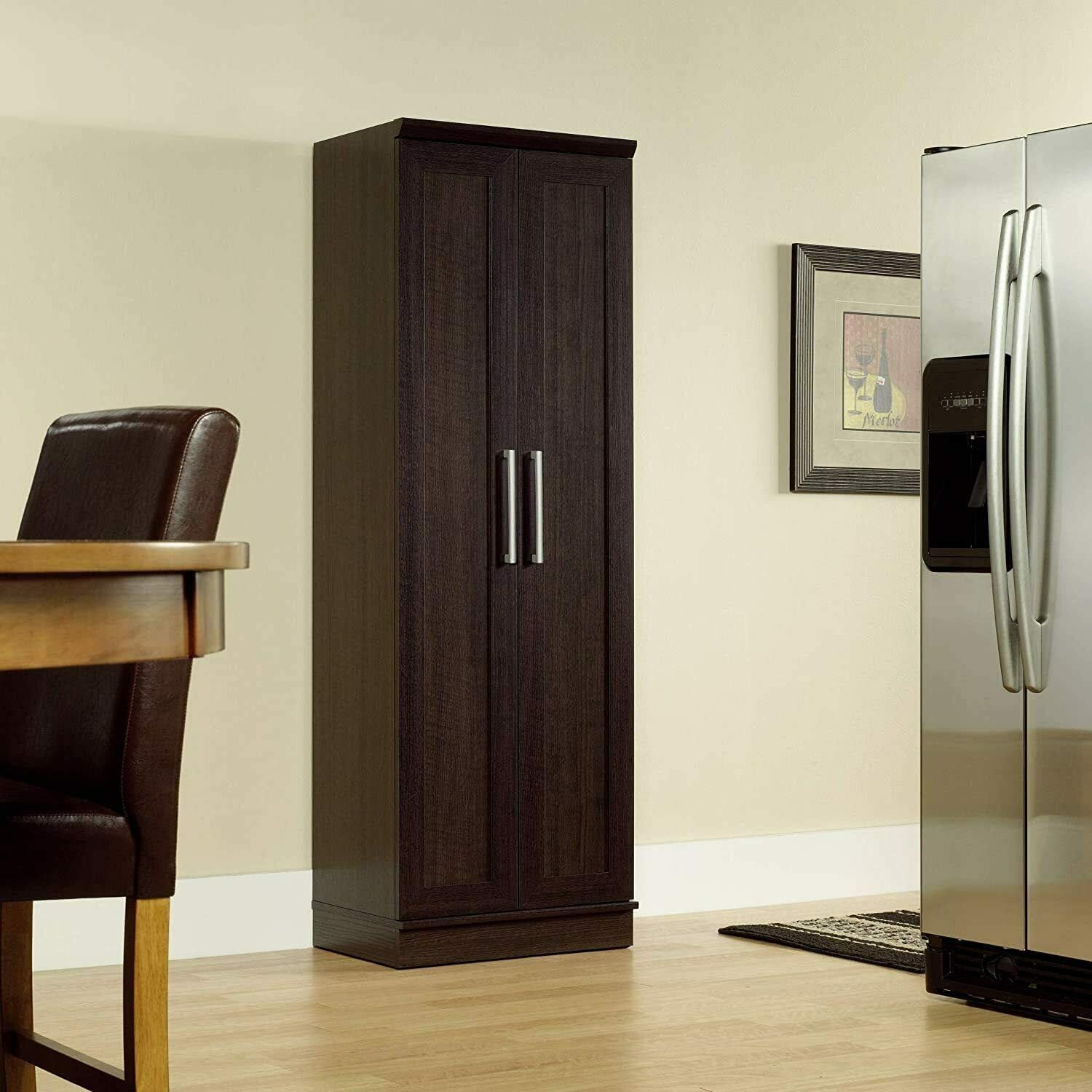 New Brown 2 Door Kitchen Pantry Cabinet Organizer Tall Storage Cupboard Ample Shelves Home Office Utility Drawer Furniture Towel Shelf Wood 23.31" L x 17.01" W x 71.18" H