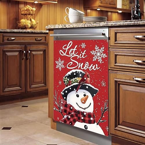 Miniatura 2 de Adhesivos de vinilo con imán de muñeco de nieve navideño para lavavajillas, para nevera, decoración de cocina, copo de nieve (23 x 26 pulgadas,