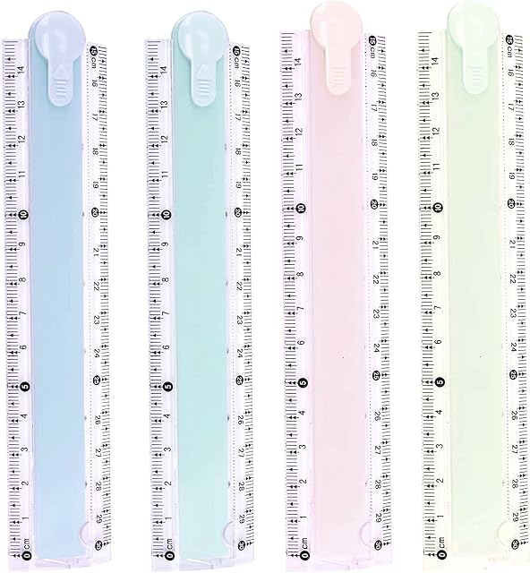4 Pieces Folding Rulers 30cm Folding Geometric Ruler Plastic Rulers 12 Inches School Stationary Ruler Straight Edge Folding Rulers for School