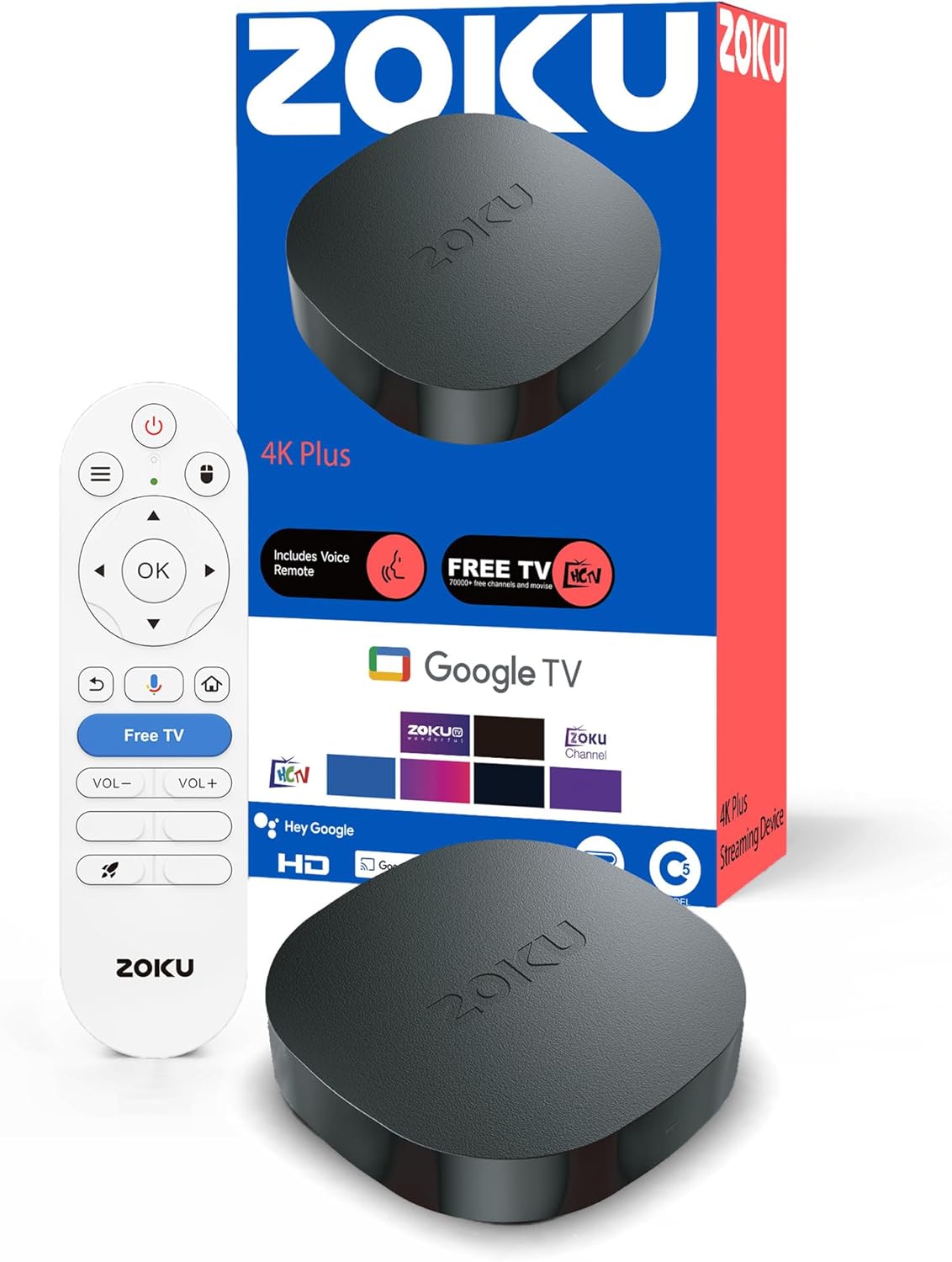 4K Plus Streaming Device with Google TV – 16GB Storage, 2GB RAM, Wi-Fi 6, Dolby Vision & Dolby Atmos, Voice Remote, 4K UHD