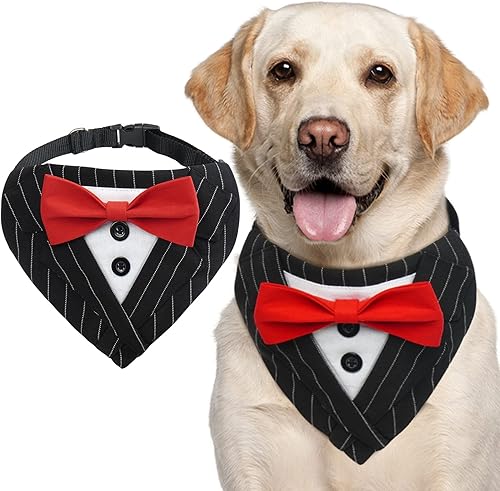 Miniatura 1 de IECOii Esmoquin para perro, bandana formal para perro, atuendo de boda para perros pequeños, medianos y grandes, collar de esmoquin con pajarita,