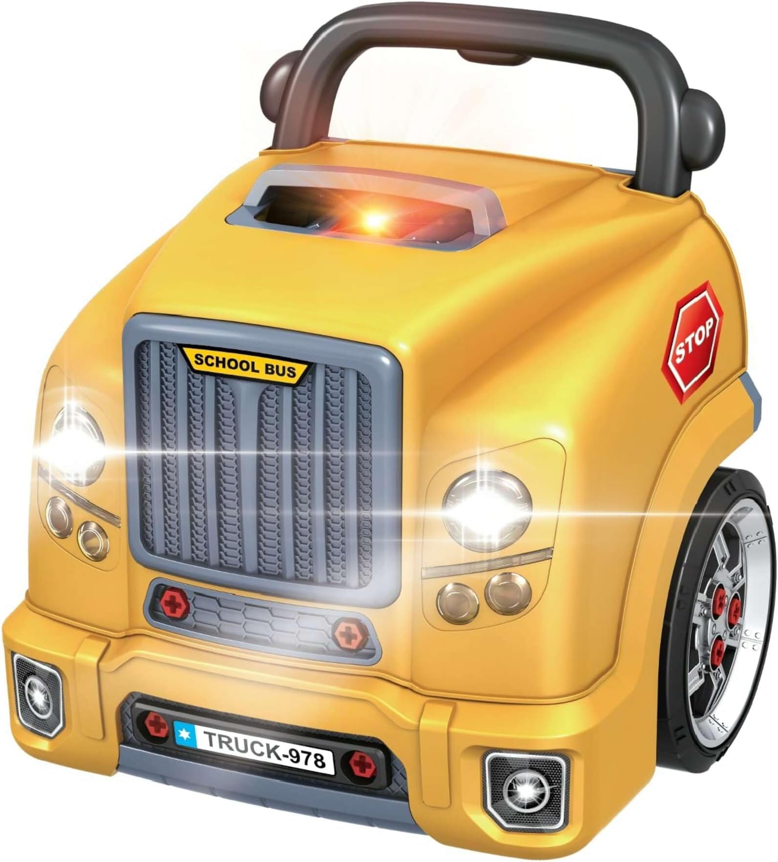 The Bubble FactoryMotor Car Engine Workshop - Yellow School Bus - Take Apart & Rebuild Mechanical Toy, Battery-Powered, Lights & Sound, Kids Ages 3+