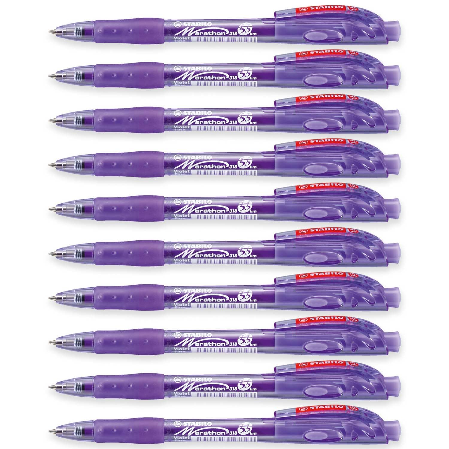 STABILO marathon - Retractable Ballpoint Pen - Fine 0.7mm Nib Pens - Pack of 10 (Violet), 1 count (Pack of 10)