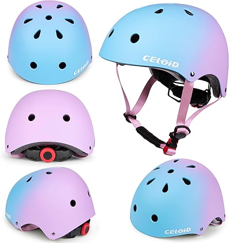 Miniatura 2 de CELOID Juego de almohadillas para casco de bicicleta, patinaje para niños, rodilleras y coderas, muñequeras para niños de 5-8-10-12-14-16 años para