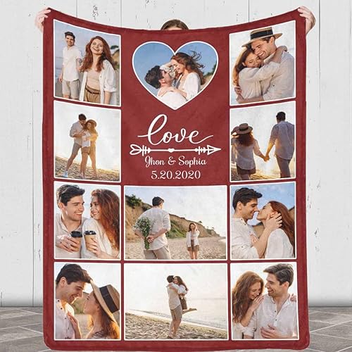 Miniatura 1 de Manta personalizada con fotos fabricada en Estados Unidos, manta personalizada para regalo conmemorativo de 10 fotos, manta personalizada para