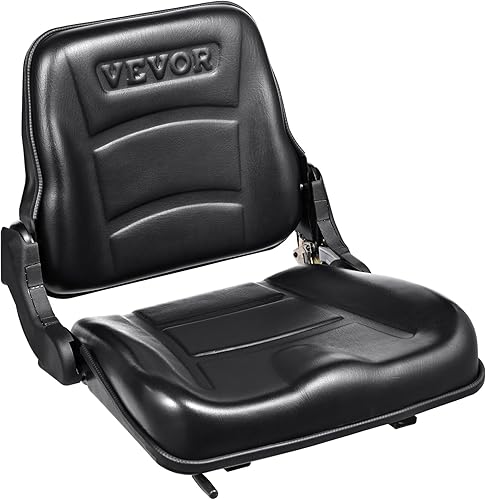 VEVOR Asiento universal de carretilla elevadora, asiento de tractor plegable con respaldo de ángulo ajustable y micro interruptor, 6.3-13.4