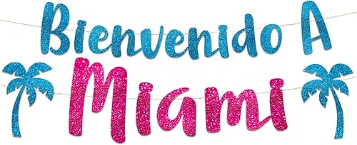 Pancarta con purpurina para despedida de soltera de Miami, decoraciones para fiestas de cumpleaños de Miami, recuerdos y suministros