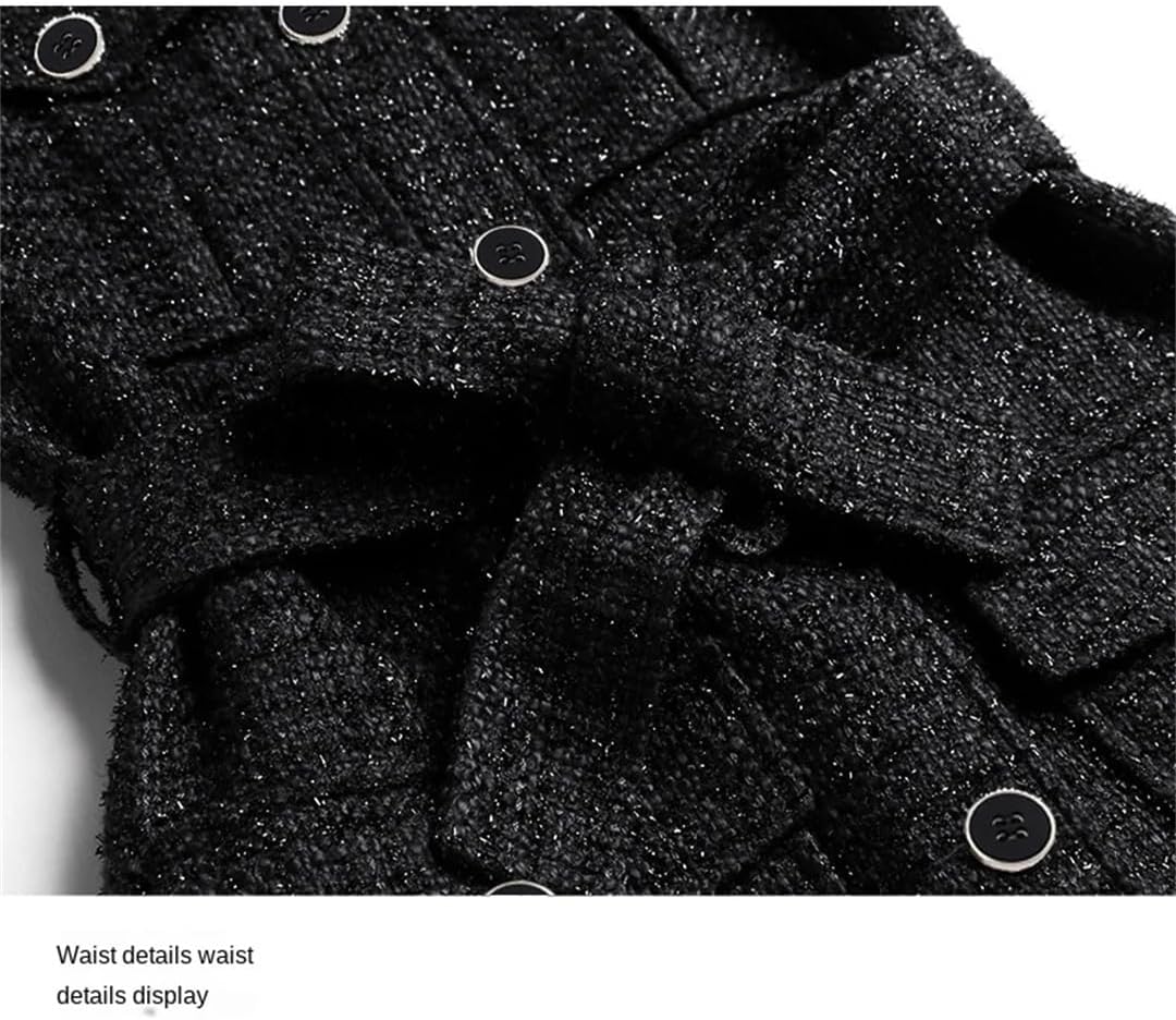 Women Black Tweed Coat Long Autumn/Winter Jacket Business Ladies One-Piece Bright Wire Braided Tweed Jacket - Image 3
