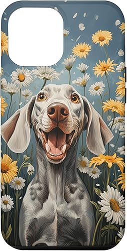 iPhone 13 Pro Max Funny Weimaraner Face Dog con funda de pintura de margaritas