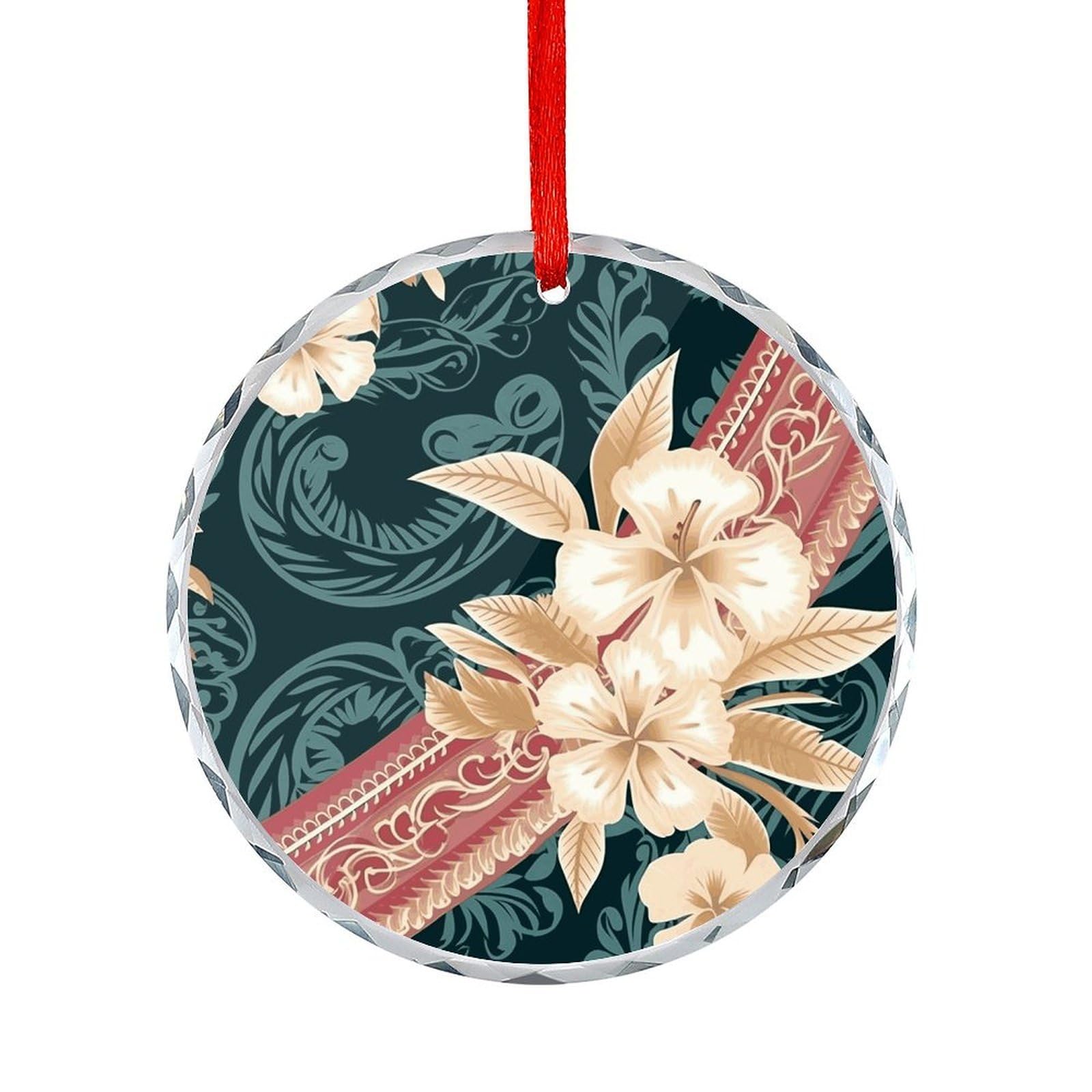 Fodpand Women's Style Elegant Hawaiian Pattern Round Glass Ornament Keepsake Gift Exchange Ideas Car Decor,Christmas Ornaments For Tree Window Garden Ornaments