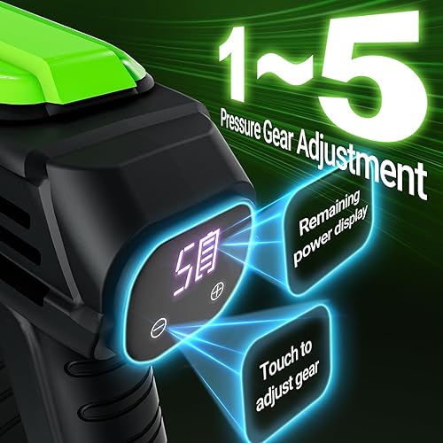 Miniatura 6 de Lavadora a presión inalámbrica de 1000 PSI, 21 V 4.0 Ah con motor sin escobillas con boquilla 6 en 1, presión de 5 engranajes, adaptador de grifo