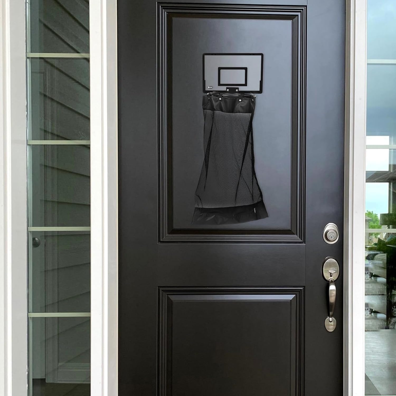 Unomor Hanging Laundry Hamper with Zipper, Basketball Hoop Mesh Laundry Basket for Room, Space-saving Over-the-door Organizer for Dorm, Bathroom Storage, Black