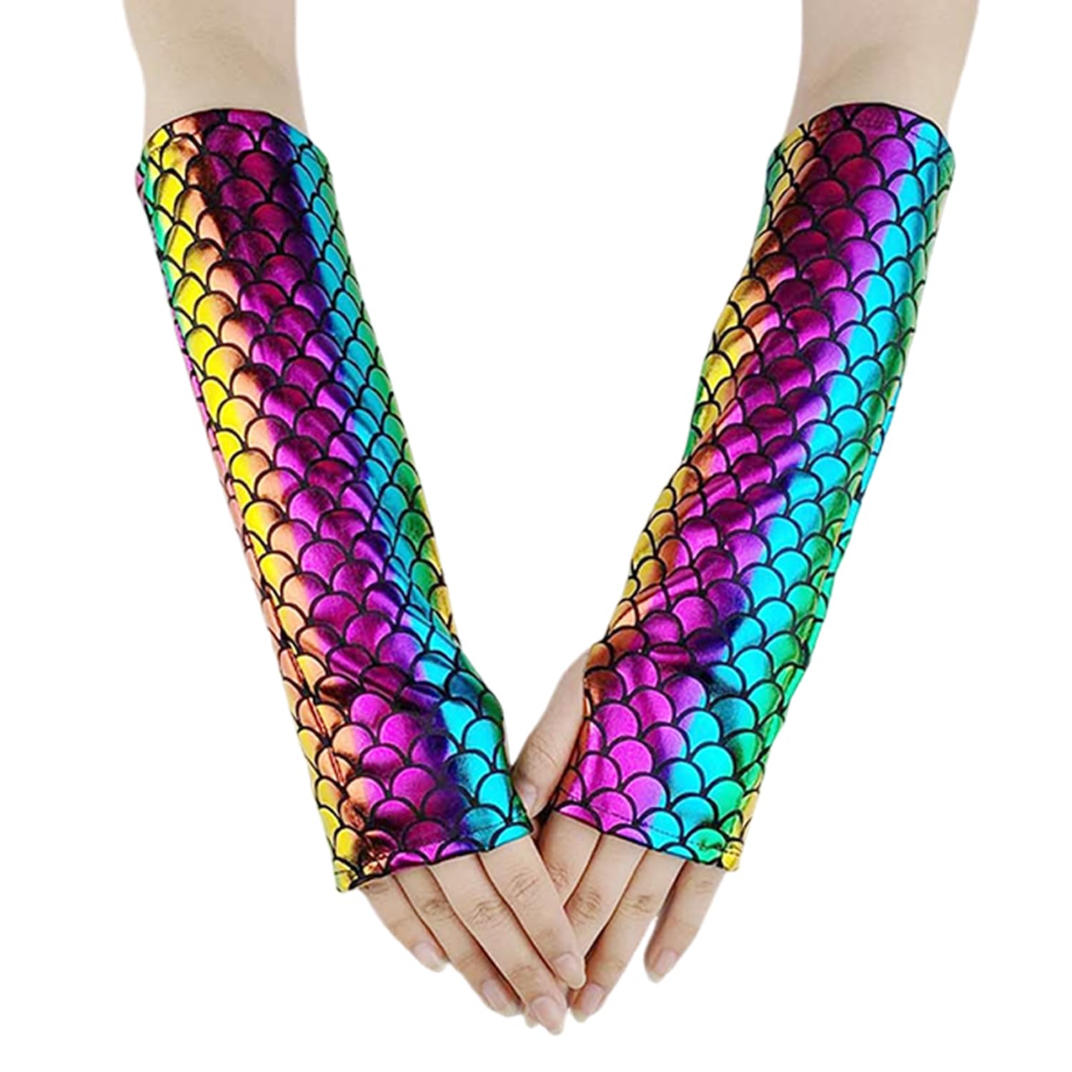 CYNOSURETECH 1 Pair of Mermaid Scale Gloves, Mermaid Costume for Women, Fashionable Gloves, Fish Scale Arms, Mermaid Fingerless Sleeves