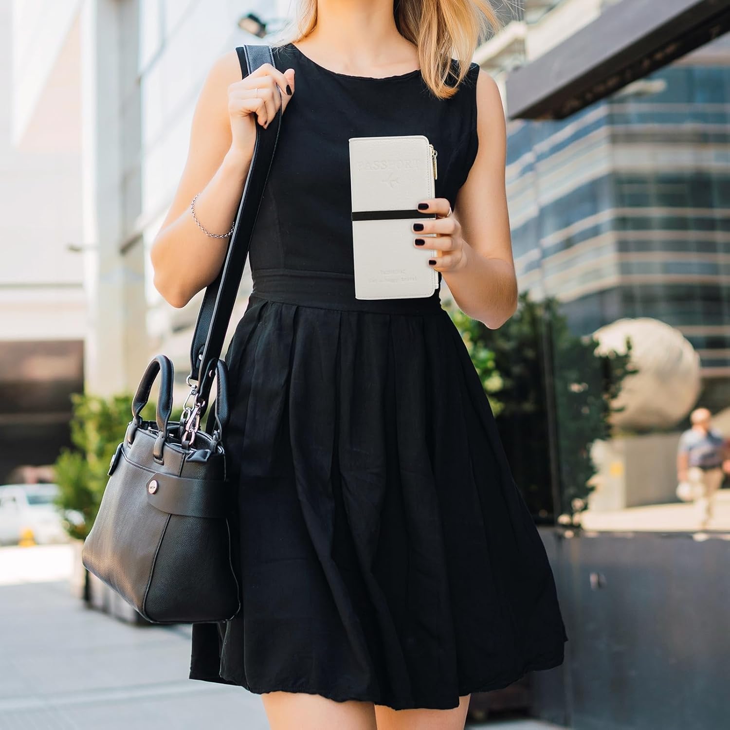 DOB SECHS Passport Holder for Travel Women RFID Blocking Leather Passport Wallet Travel Document Organizer Pouch Bag, Slim Passport Cover Case with Zipper Cash Pocket Purse+Card Slots+ID Window, White - Image 2