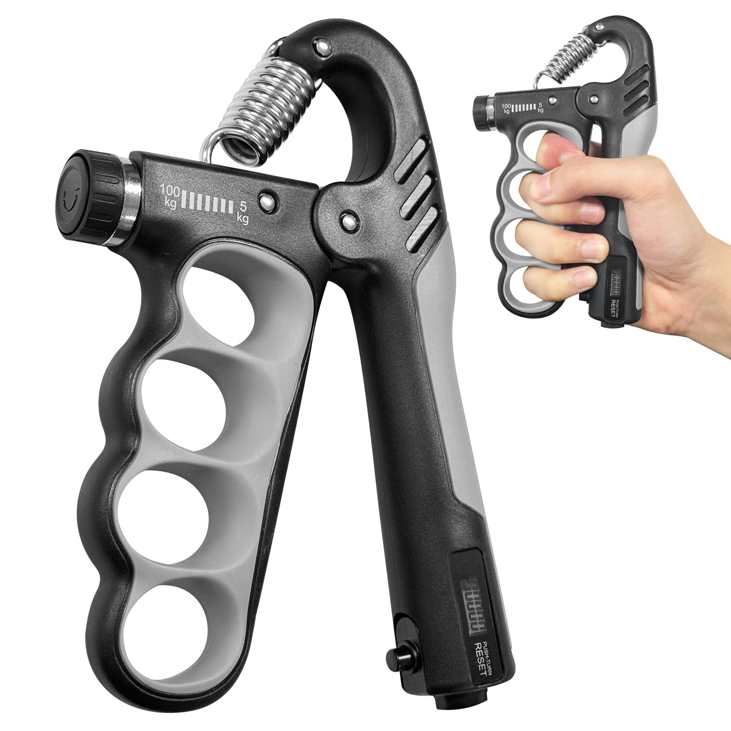 Hand Grip Strengthener - 5-100KG Adjustable Hand Exerciser Grip Strength Trainer for Muscle Building, Hand Therapy and Recovery - Relieve Pain for Arthritis, Carpal Tunnel, Includes Grips and
