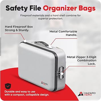 Fireproof Document Organizer, 12 Multi Layer Important Document bag, Fireproof and Waterproof Safe Storage Portable File Organizer with Lock for Legal Files, Laptop, and More