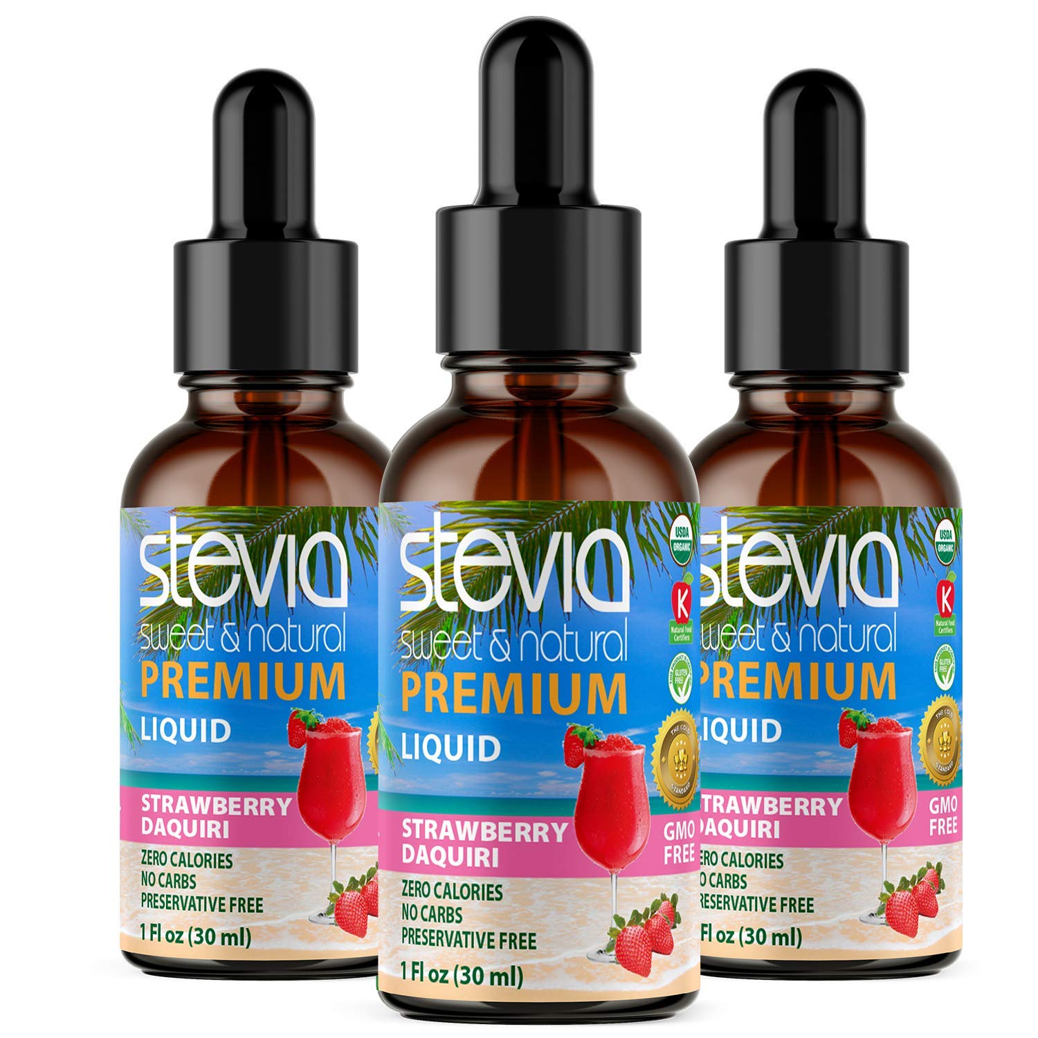 Strawberry Daquiri Premium Stevia Drops. Organic Liquid Stevia, Sugar Substitute, Naturally Sweet, N