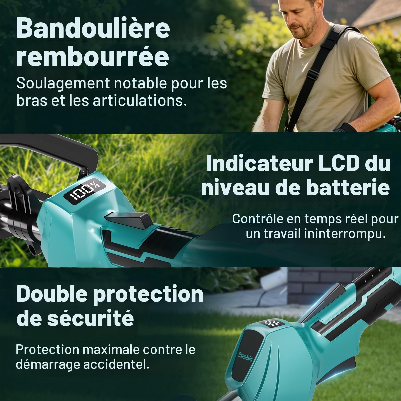 Coupe-Bordures sans Fil avec 2 Batteries de 4,0 Ah, débroussailleuse et Coupe-Bordures électrique sans Fil 4 en 1, Moteur sans balais de 950 W, idéal pour la Tonte de pelouse et l'entretien du Jardin