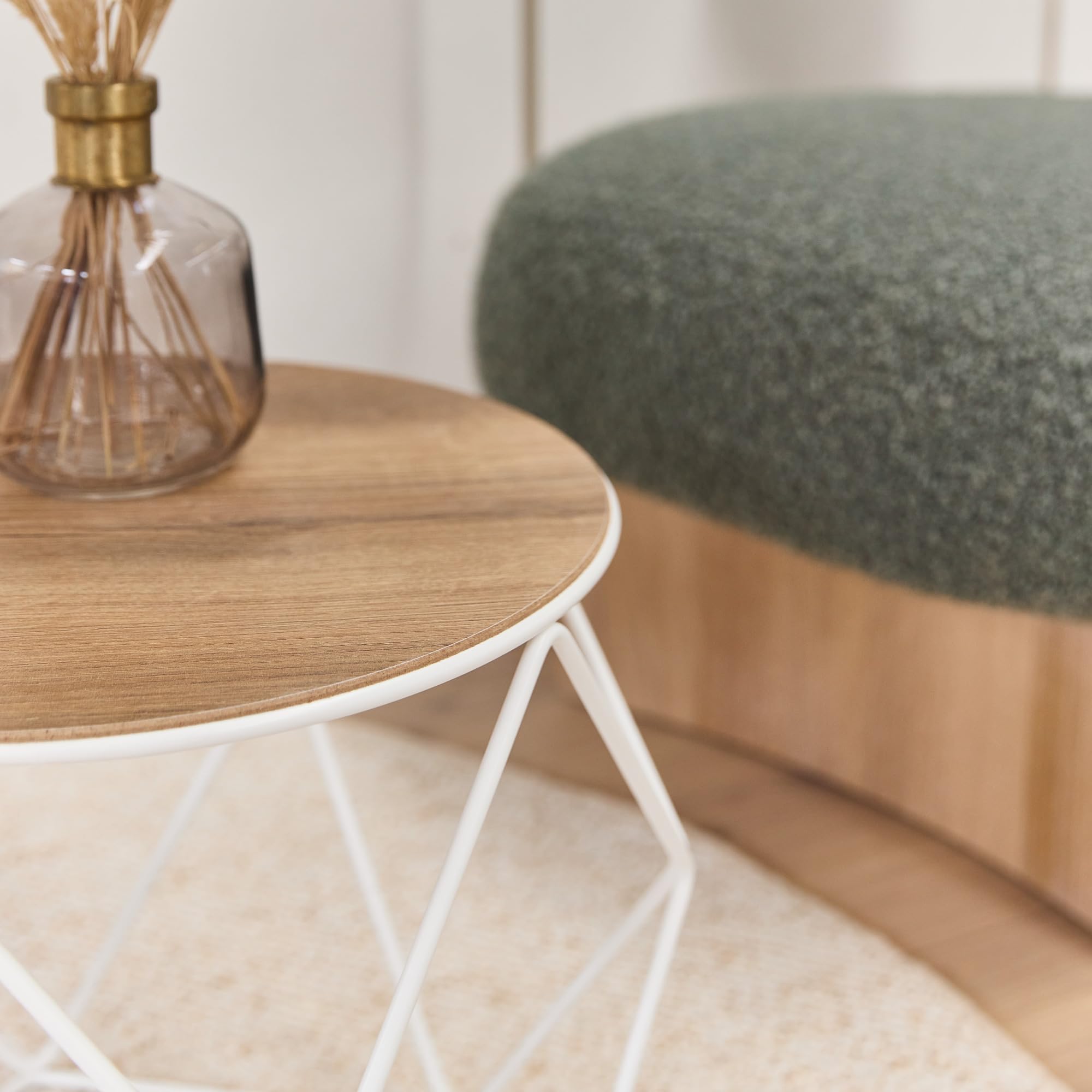 Couchtisch Sanna - großer runder Couchtisch aus Holz & Metall, Ø 44 cm, Industrial Design, robuster Beistelltisch für Wohnzimmer (Verkehrsweiss)
