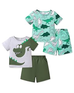 NZRVAWS Toddler Baby Boy Summer Clothes Short Sleeve T-Shirt Crewneck Top 4-Piece Shorts Set Infant Baby Boy Outfits