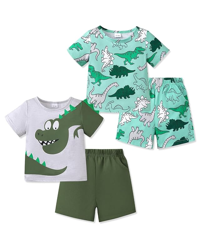 NZRVAWS Toddler Baby Boy Summer Clothes Short Sleeve T-Shirt Crewneck Top 4-Piece Shorts Set Infant Baby Boy Outfits