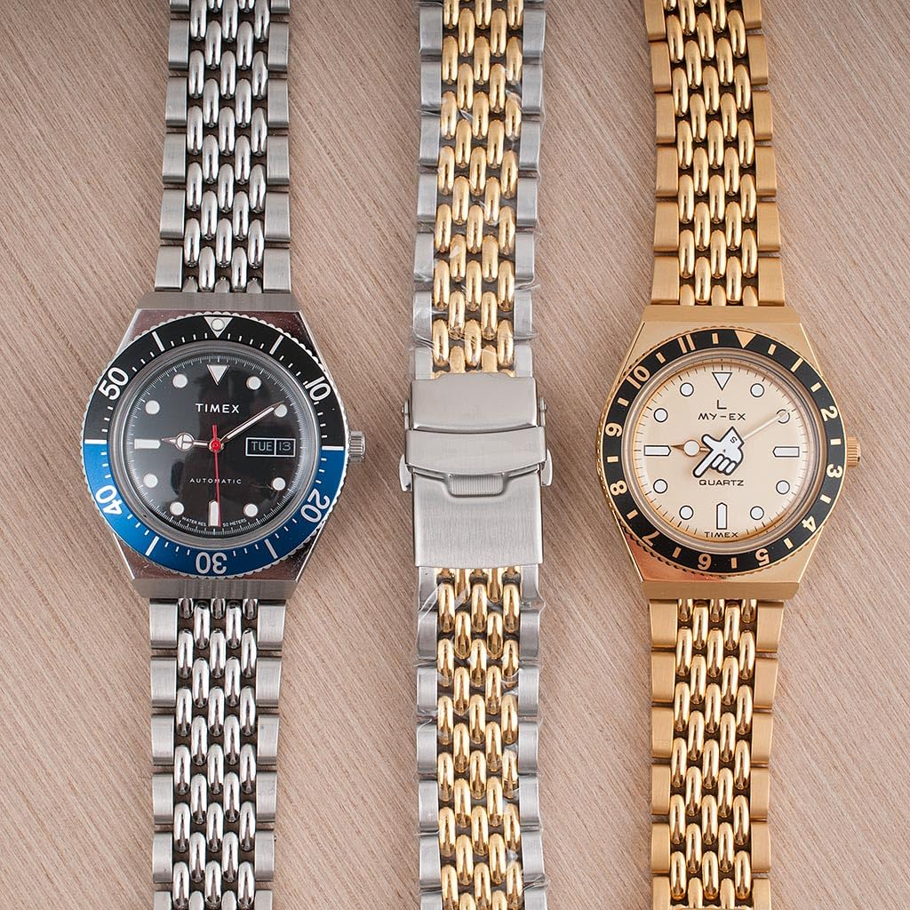 StrapHabit Cinturino di ricambio per orologio Q Timex adatto a 36 mm, 38 mm, 40 mm, M79, GMT, cronografo - TQ18 Cinturino a sgancio rapido Beads of Rice - Acciaio inossidabile Vintage BOR 18 mm