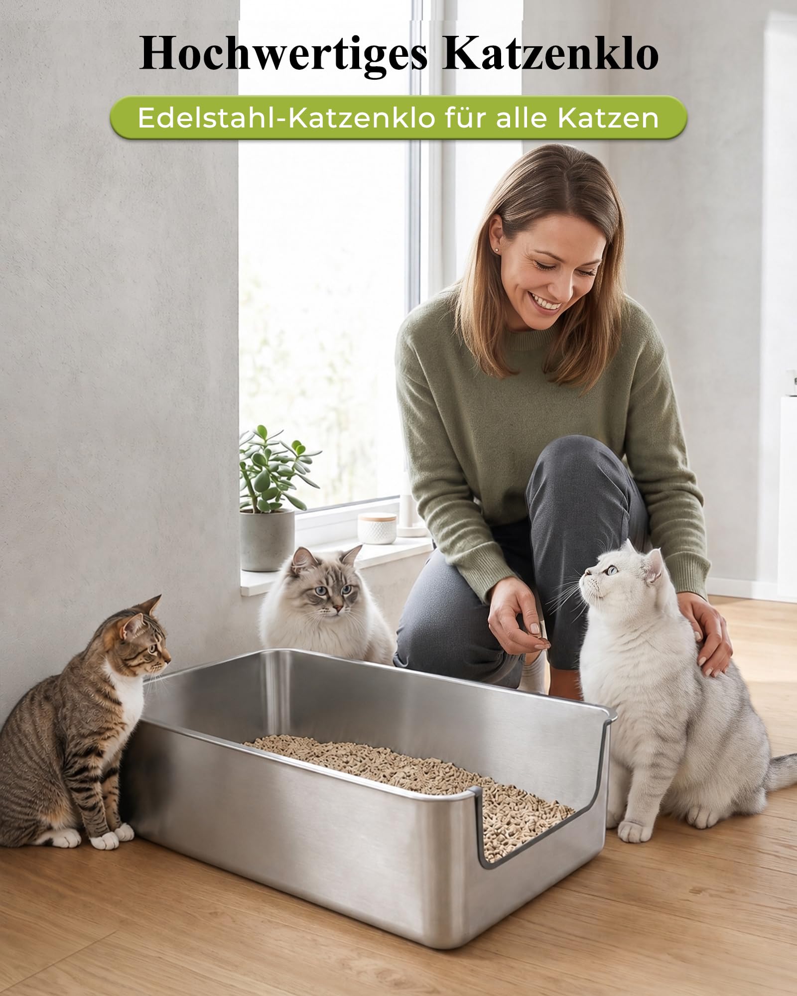 Extra groß Edelstahl Katzenklo 70x50 cm, Jumbo mit niedrigem Einstieg | Höhe 20 cm Metall Katzentoilette,Auslaufsichere hohem Rand für Maine Coon, unge und alte Katzen, Mehrkatzenhaushalte