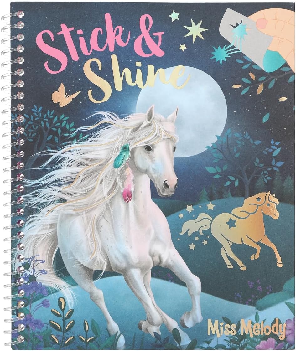 Depesche 12471 Miss Melody Stick & Shine Colouring Book, 24 Pages with Beautiful Horse Designs for Colouring and Decorating