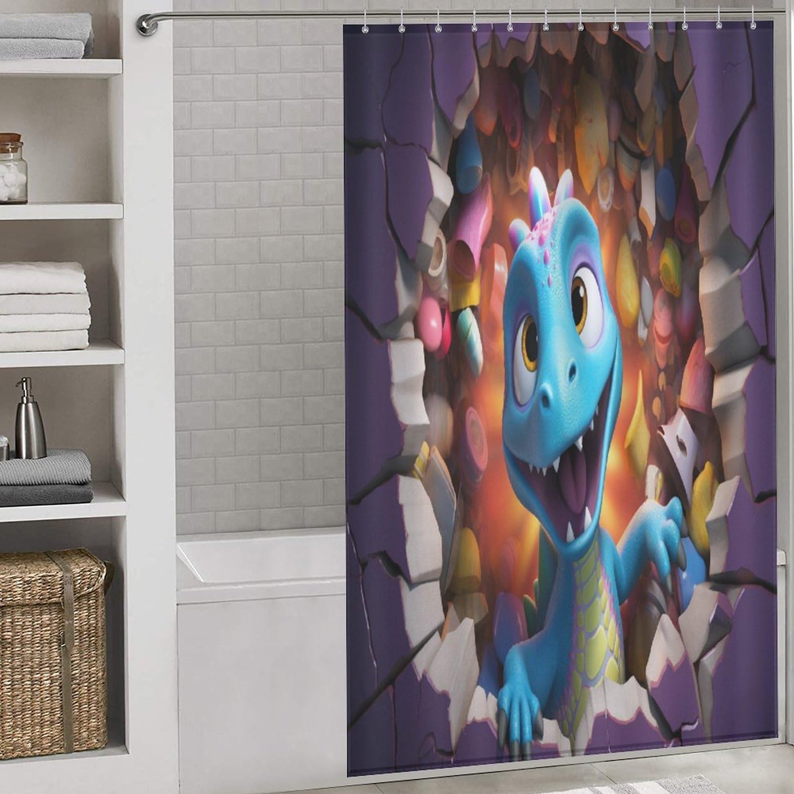 Rideau de douche en tissu de qualité supérieure motif dinosaure 140x183 cm