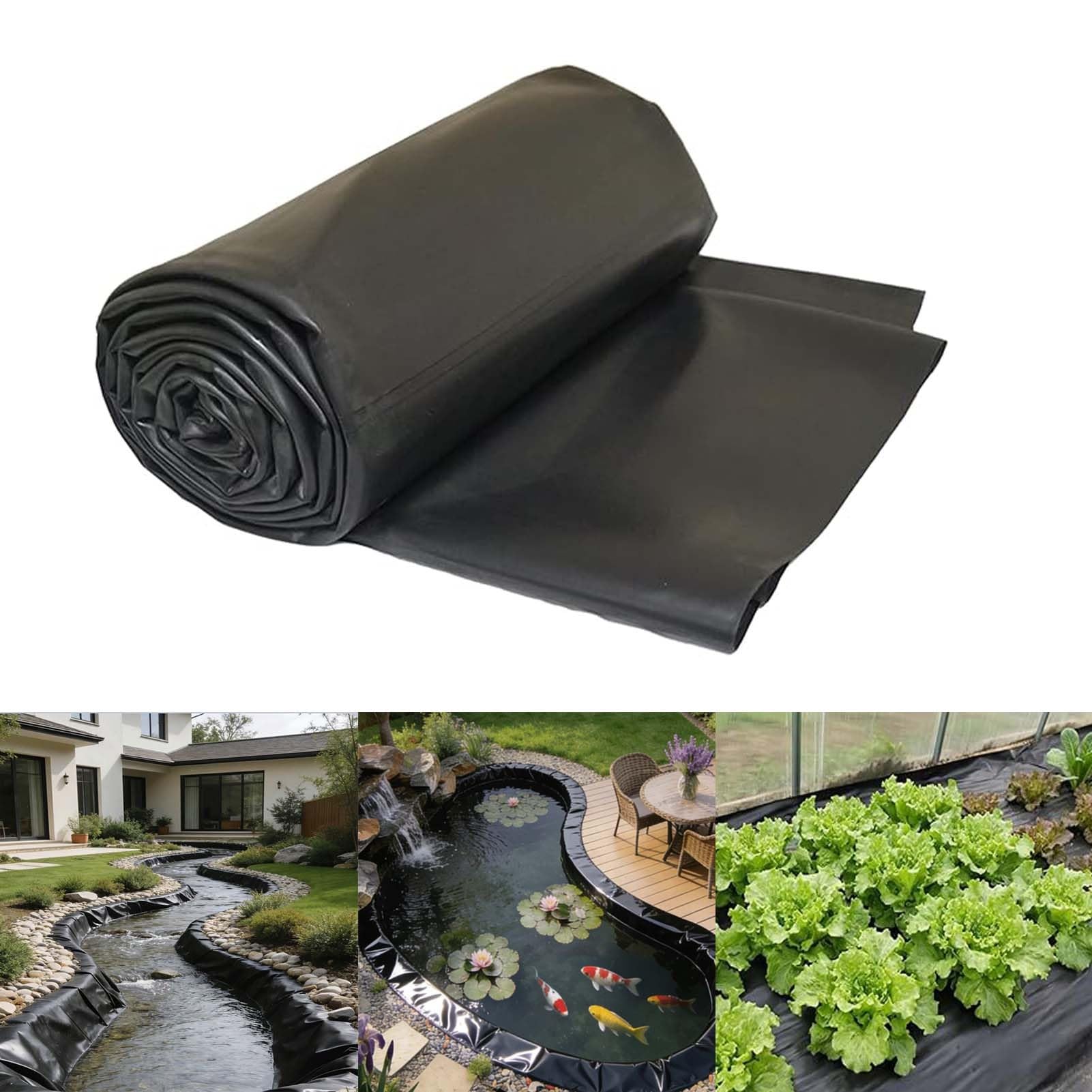 Whnoorher Reinforced Pond Liner Underlay Black Heavy Duty HDPE Liner 4x4m 5x5m Flexible Fish Pond Liners UV Resistant Impermeable Membrane for Waterfalls Plant Box Aquaculture(3x8m(9.8x26.2ft))