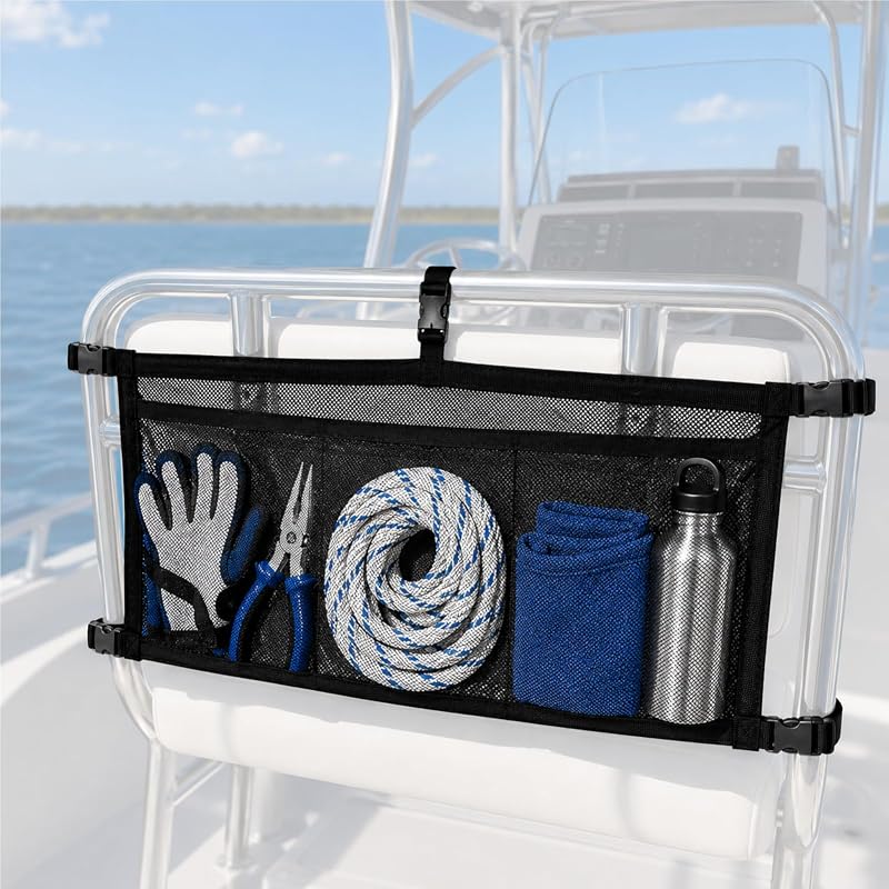 Bolsa de almacenamiento para barcos, organizador de malla de 3 compartimentos con correas ajustables para rieles superiores en T para barcos, 1 unidad