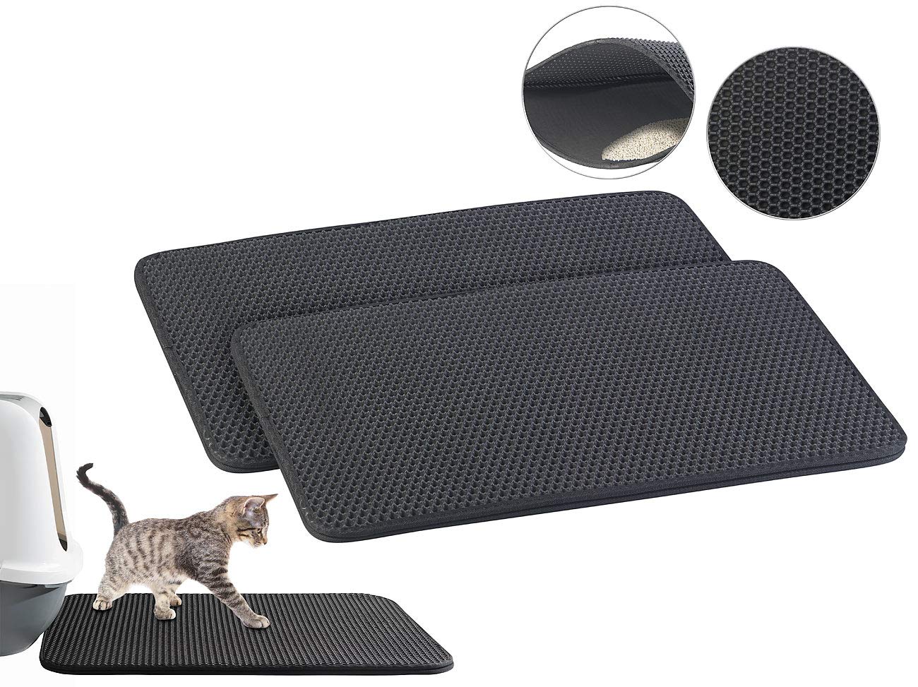 Katzenklovorleger: 2er-Set wasserdichte Katzenklo-Vorleger mit Wabenstruktur, 65 x 45 cm (Katzenstreumatte XXL, Katzenkloteppich)