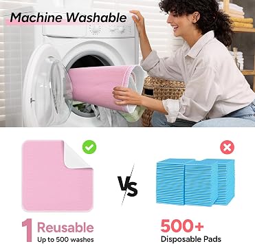 WHYWORRY Washable Incontinence Bed Sheets for Adults | 86 x 91 cm | for Single Bed | Waterproof Bed Wetting Mats | Reusable Bed Protectors | Pee Pads | Pink | Pack of 4