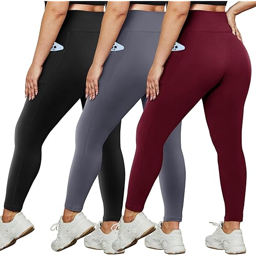 HLTPRO 3 Pack Plus Size Leggings for Women(X-Large - 4X)- High Waist Stretchy Soft Pants for Workout Running Yoga