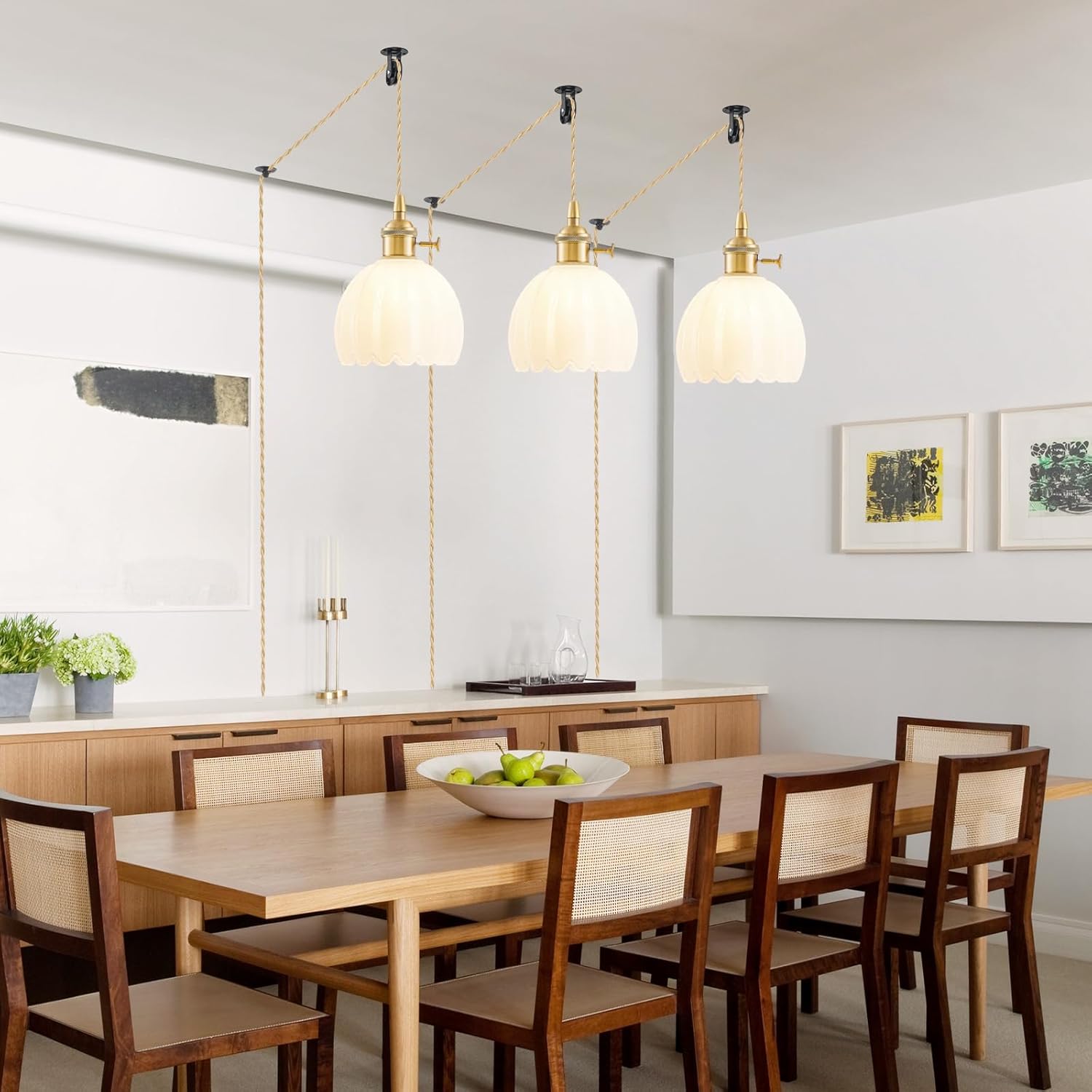 Plug in Pendant Light Fixtures, Hanging Light Fixture Vintage Glass Pendant Light, Mini Milk White Tulip Hanging Lamp, Pendant Lighting for Kitchen Island, Bedroom, Dining Room, Living Room