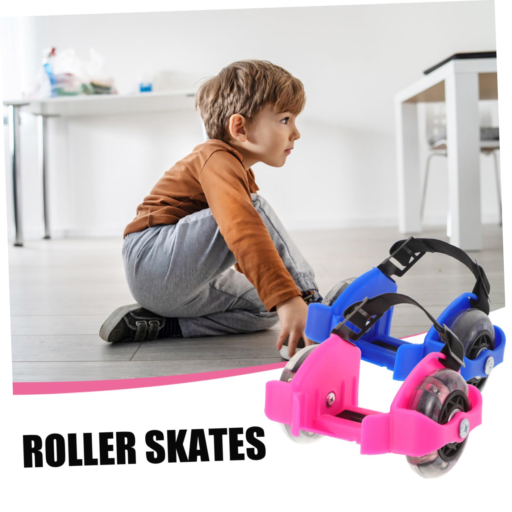 Happyyami 2 Pair Boys and Girls Skates PVC Roller Shoes for Boys and Girls Adjustable Training Skate Shoes Light-up Wheels