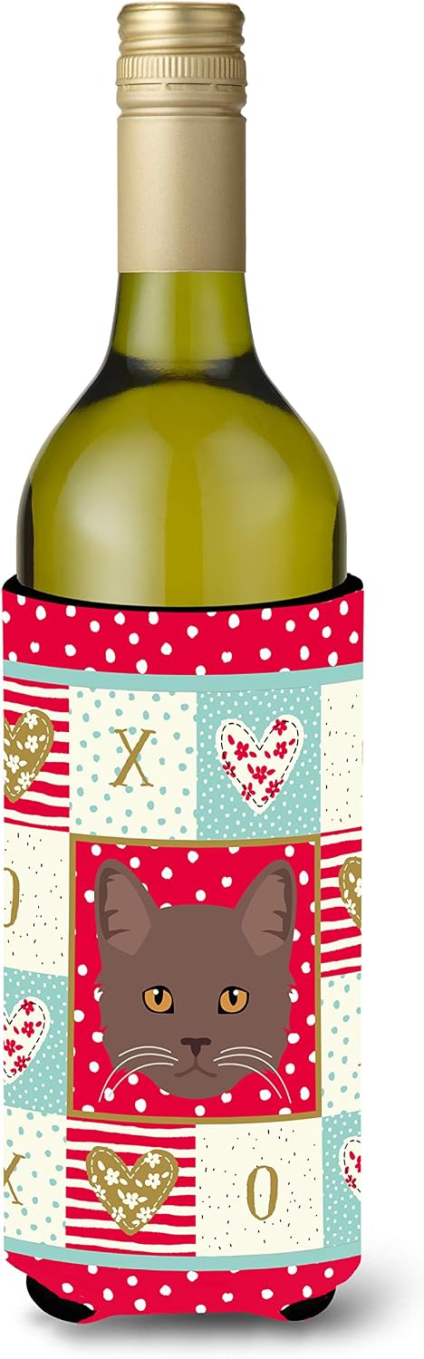 Caroline's Treasures CK5178LITERK York Chocolate Cat Love Wine Bottle Hugger, Red Bottle Cooler Sleeve Hugger Machine Washable Collapsible Insulator Beverage Insulated Holder