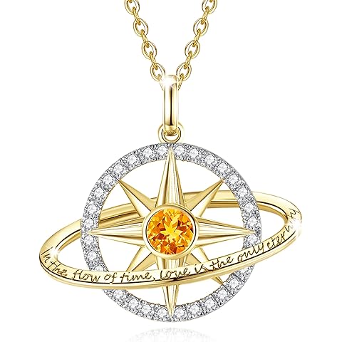 FANCIME Stellar Promise Birthstone Necklace for Women White Gold Plated Sterling Silver Planet Star Pendant Fine Jewelry Anniversary Birthday Christmas Gifts for Women Wife Friend Her