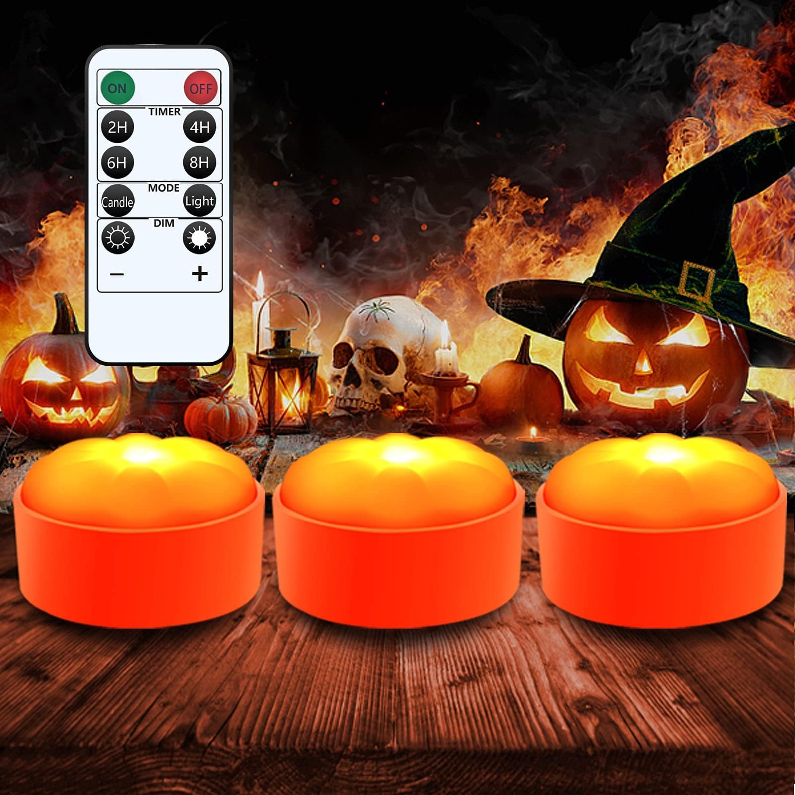 Halloween LED Pumpkin Lights with Remote and Timer, Battery Operated LED Bright Realistic Flameless Electric Candles for Jack-O-Lantern Decor Pumpkin Lantern Halloween Party Holiday (3 Pack)