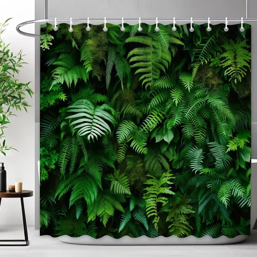 Rideau de douche plantes tropicales polyester 90x210 cm
