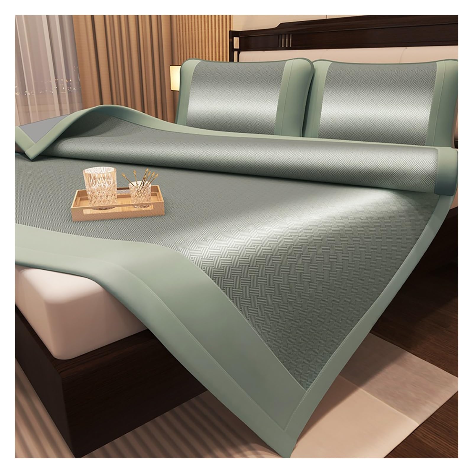 EGZASDI Summer Bamboo Mat Bed, Ice Silk Cooling Sleeping Mat Breathable Multicolor Multiple Sizes With 2 Pillowcases(Grey,150 * 200cm)