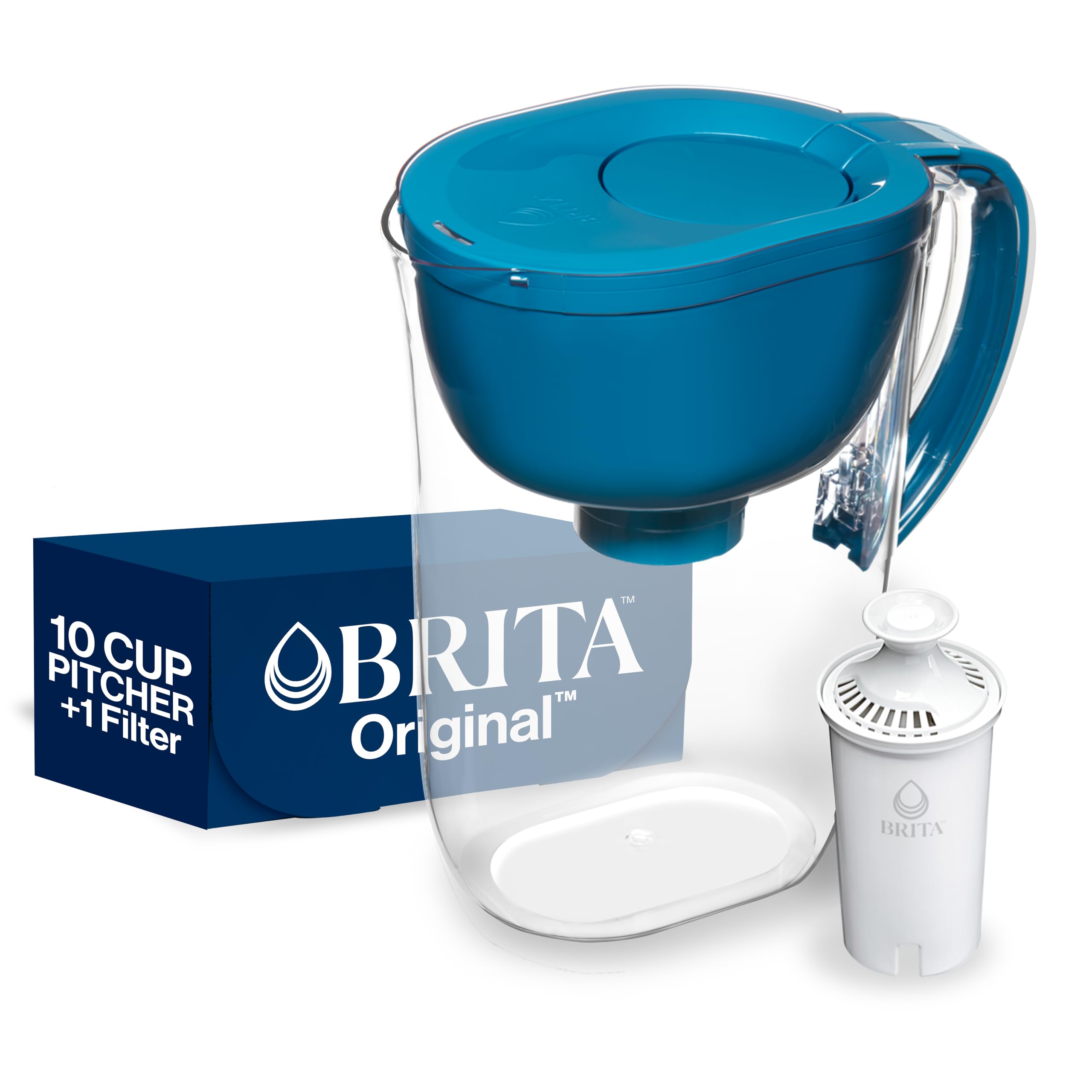 Brita Large Water Filter Pitcher for Tap and Drinking Water with SmartLight Change Indicator, Includes 1 Standard Filter, BPA-Free, Lasts 2 Months, 10-Cup Capacity, Teal