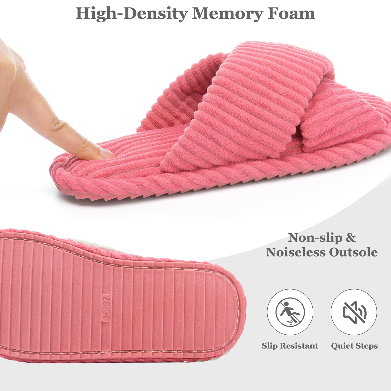 GOEWY Pantofole Donna con Memory Foam, Ciabatte in Velluto a Coste per Casa, Punta Aperta e Fiocco Incrociato, Suola Antiscivolo. Regalo Comodo e Alla Moda per Lei