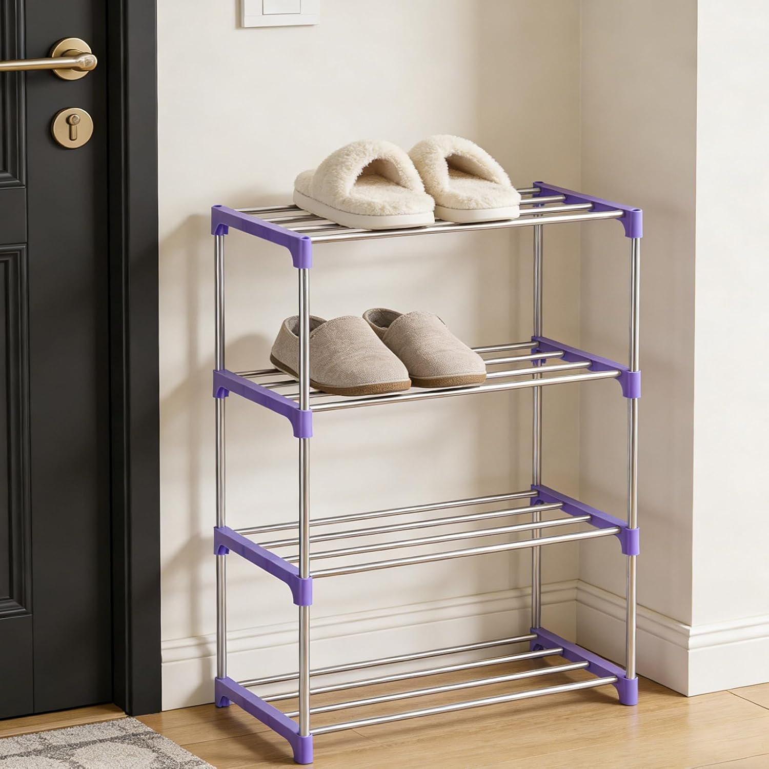 Stainless Steel Shoe Organizer Rack 4 Tier PP Storage Solution