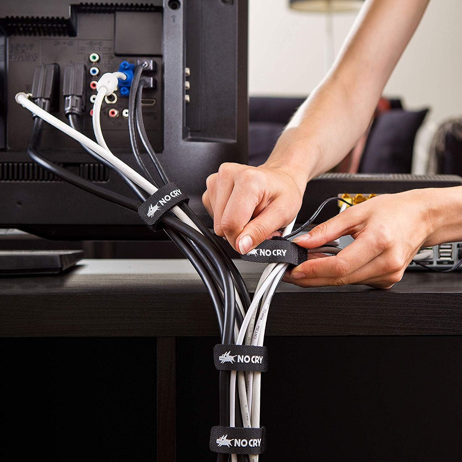 NoCry 154-pc Cable Management Kit - includes 4 Black Cable Sleeves, 50 Reusable Cable Ties and 100 Adhesive Cable Clips