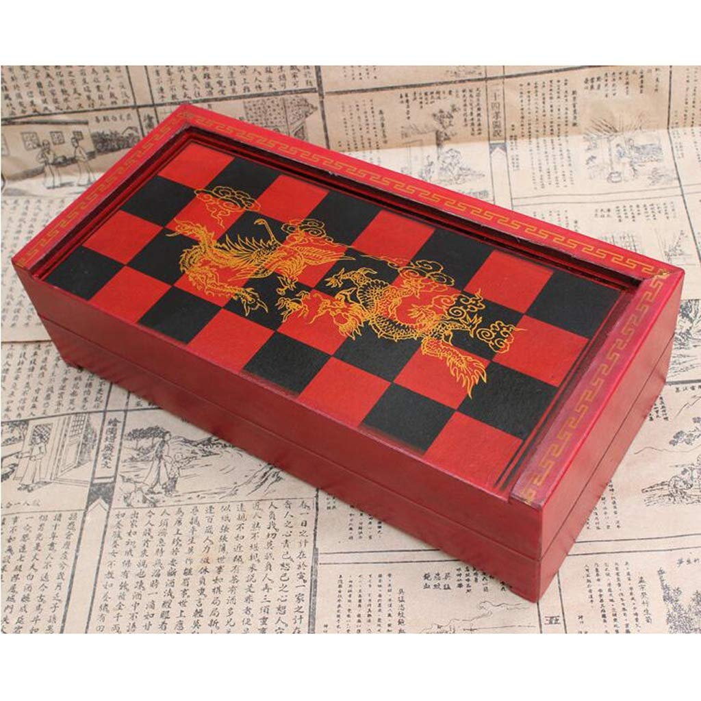 MYBA Scacchiera Scacchi Pieghevole di Legno Scacchi Cinesi Retro Guerrieri di Terracotta di Scacchi di Legno Fa Il Vecchio Intaglio Chessman di Compleanno Regalo di Natale in Resina Regalo