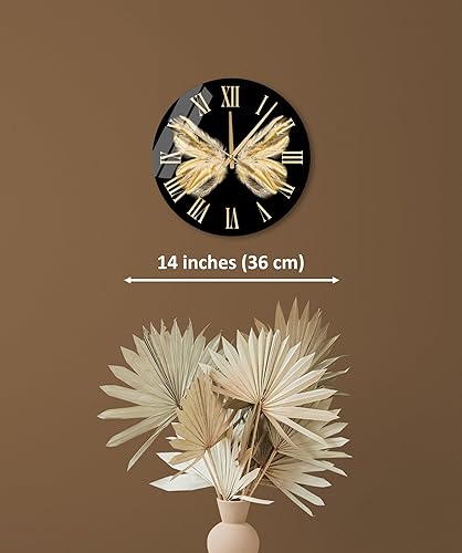 Miniatura 3 de Reloj de pared de vidrio templado, estilo mariposa de 14 pulgadas, reloj de pared artístico para sala de estar, reloj de pared silencioso sin tictac