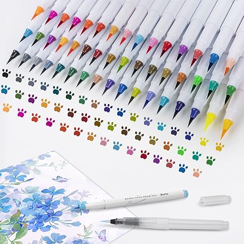 Bolígrafos de acuarela Arrtx de 48 colores marcadores de acuarela con 2 cepillos de agua puntas de cepillo de nailon flexibles suministros escolares