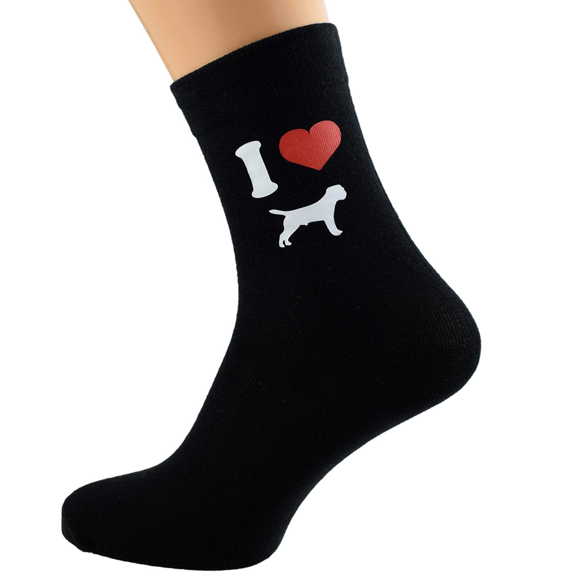 Giftsearch Men's Black I Love Border Terrier Dog Design Socks (X6n159)