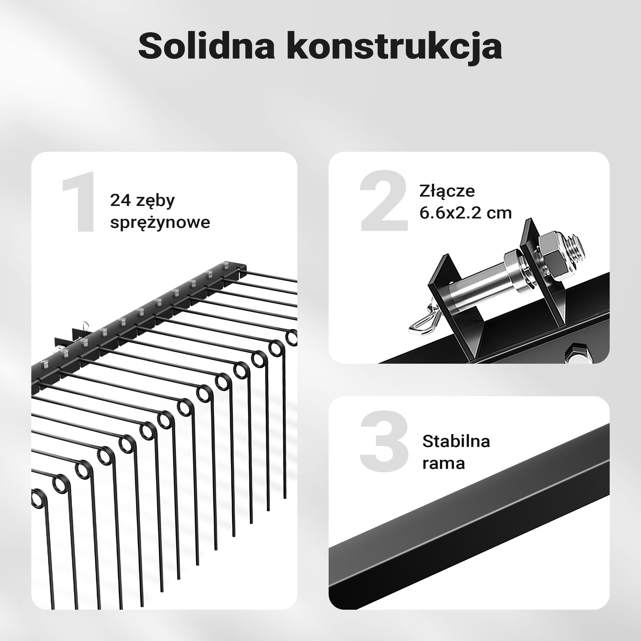 Wiltec Aerator do traktorka 183 x 76 x 48 cm grabie ze stali, trzypunktowym układem zaczepowym i 24 sprężynami